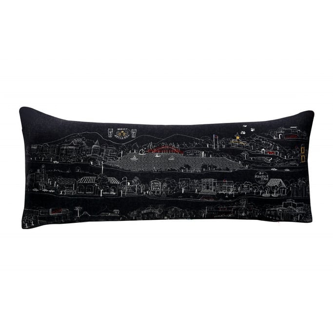 35" Black Los Gatos Nighttime Skyline Lumbar Decorative Pillow