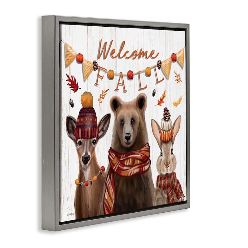 Stupell Welcome Fall Woodland Animals Framed Floater Canvas Wall Art Design By Elizabeth Tyndall