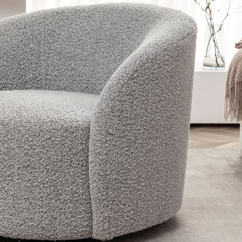 KINWELL 34" W Upholstered Boucle Swivel Barrel Accent Chair