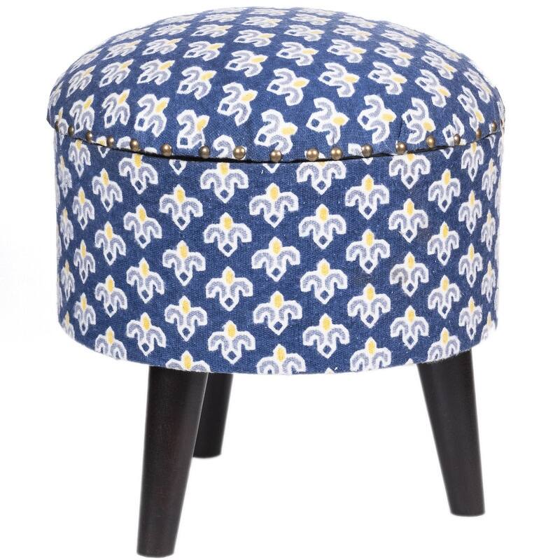 HERAT ORIENTAL Handmade Kilim Upholstered Storage Stool - 16" W x 16" L x 16" H - Blue