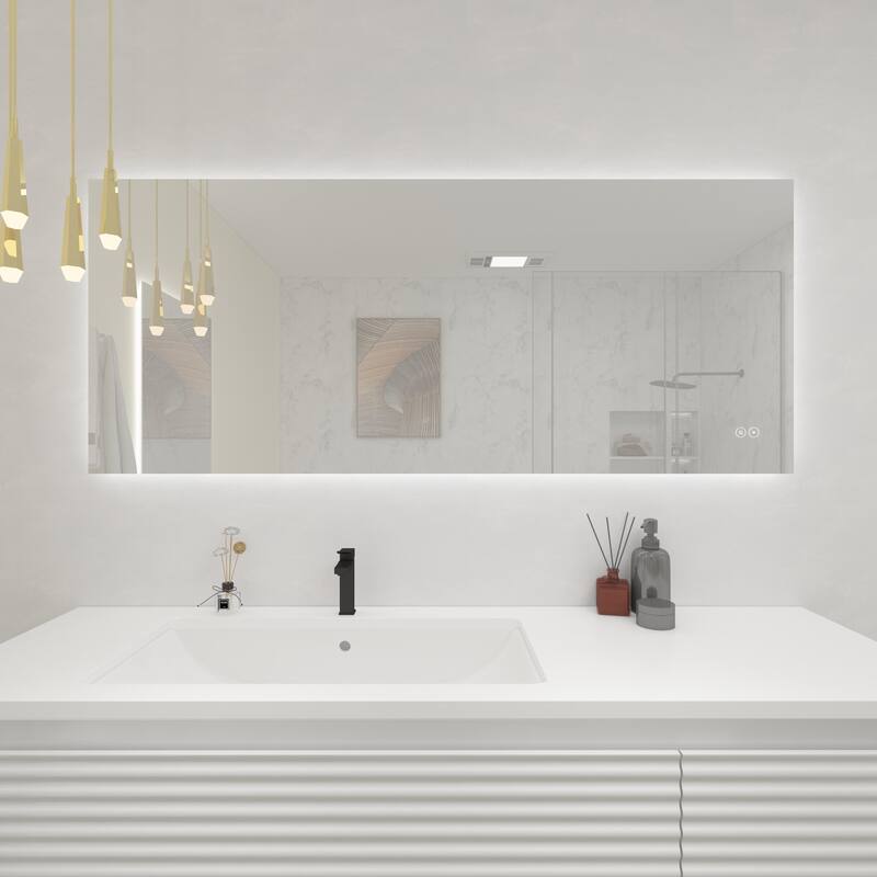 CB HOME LED Bathroom Mirror, Lighted Wall Mounted Vanity Mirror, Anti-fog, Backlit, Dimmable, Frameless, Horizontally/Vertically