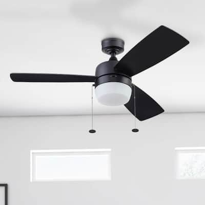 44" Honeywell Barcadero Matte Black Contemporary Indoor LED Ceiling Fan with Light, Pull Chain