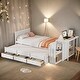 preview thumbnail 2 of 14, White Twin Size Wood Platform Bed with Desk, Kids Daybed with 3 Drawers and Storage Shelf