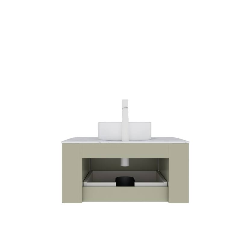 36-Inch Bathroom Vanity with Round White Ceramic Sink, Floating Wall-Mounted Storage Cabinet