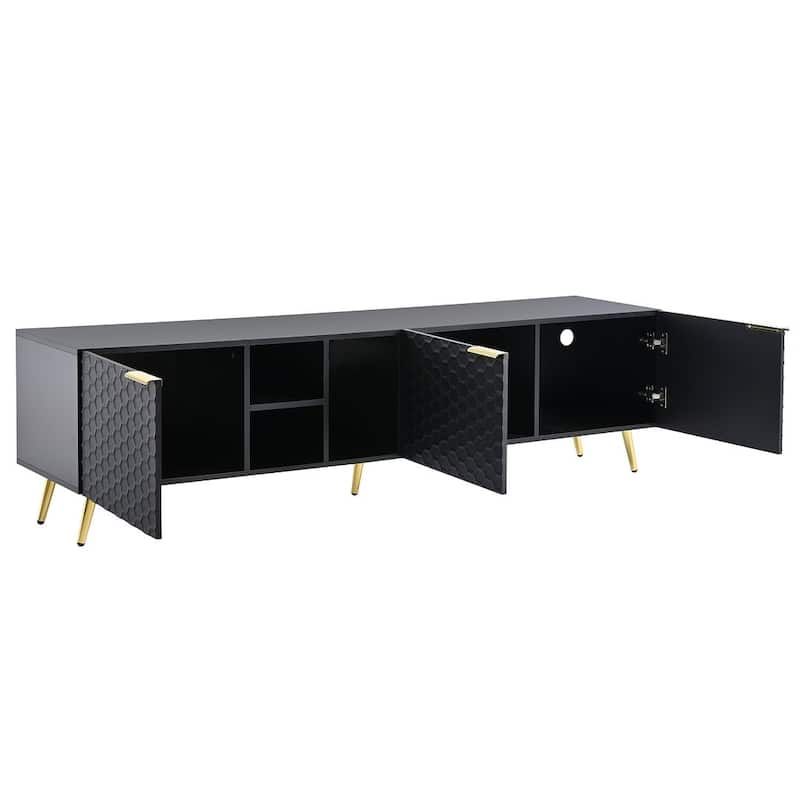 Modern TV Stands with Gold Accents, Fits TVs Up to 80'', White/Black