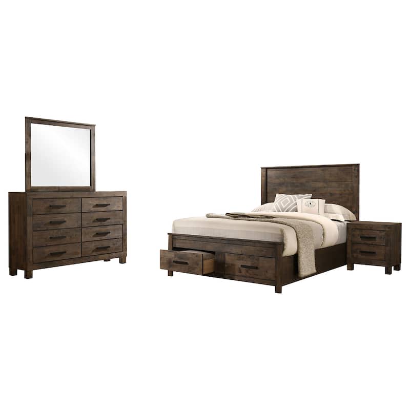 Frio 4pc Queen Bedroom Set with Footboard Storage, Rustic Golden Brown