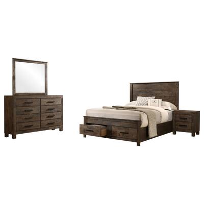 Frio 4pc Queen Bedroom Set with Footboard Storage, Rustic Golden Brown