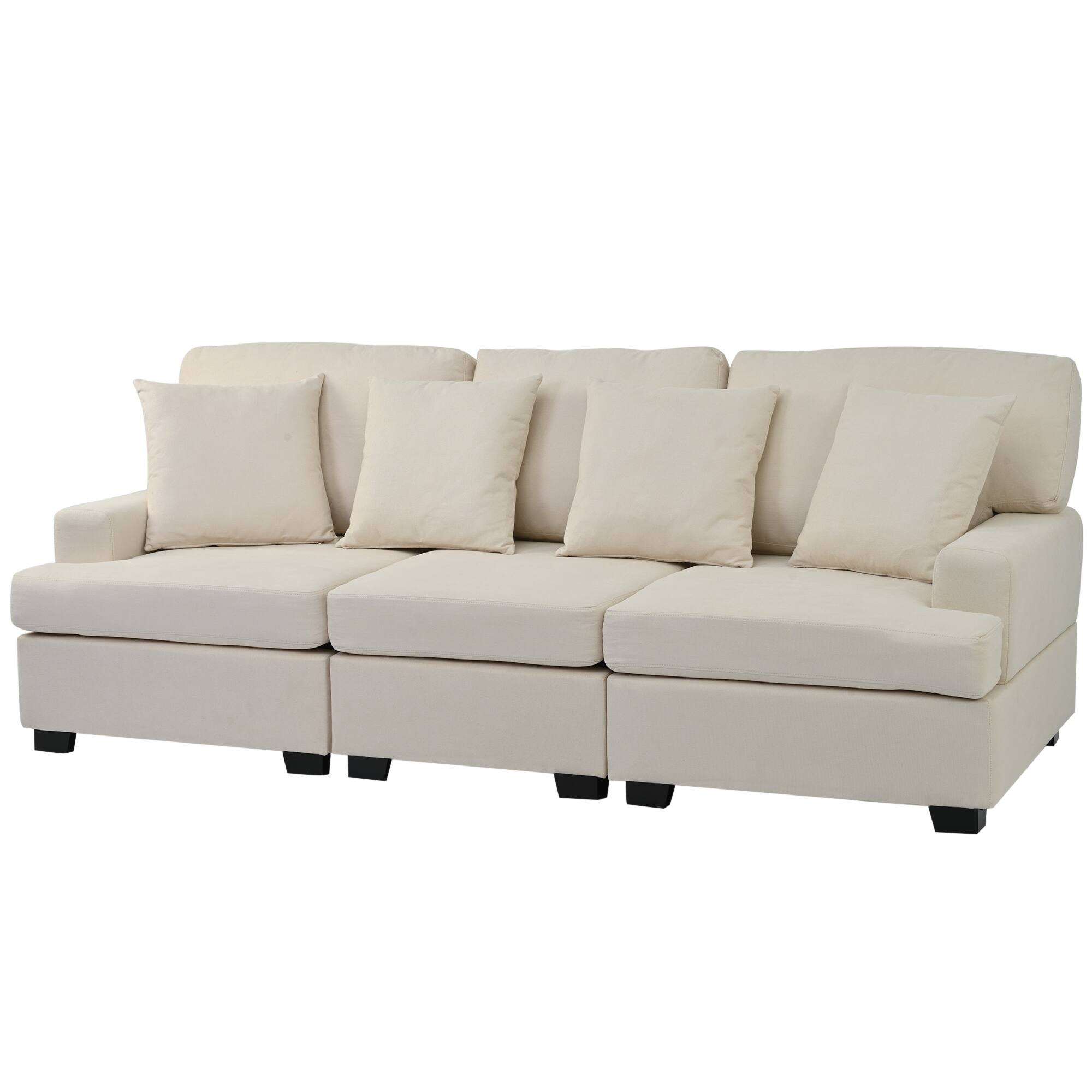 Beige Luxury Linen 3Seat Sofa with Removable Back and Seat Cushions