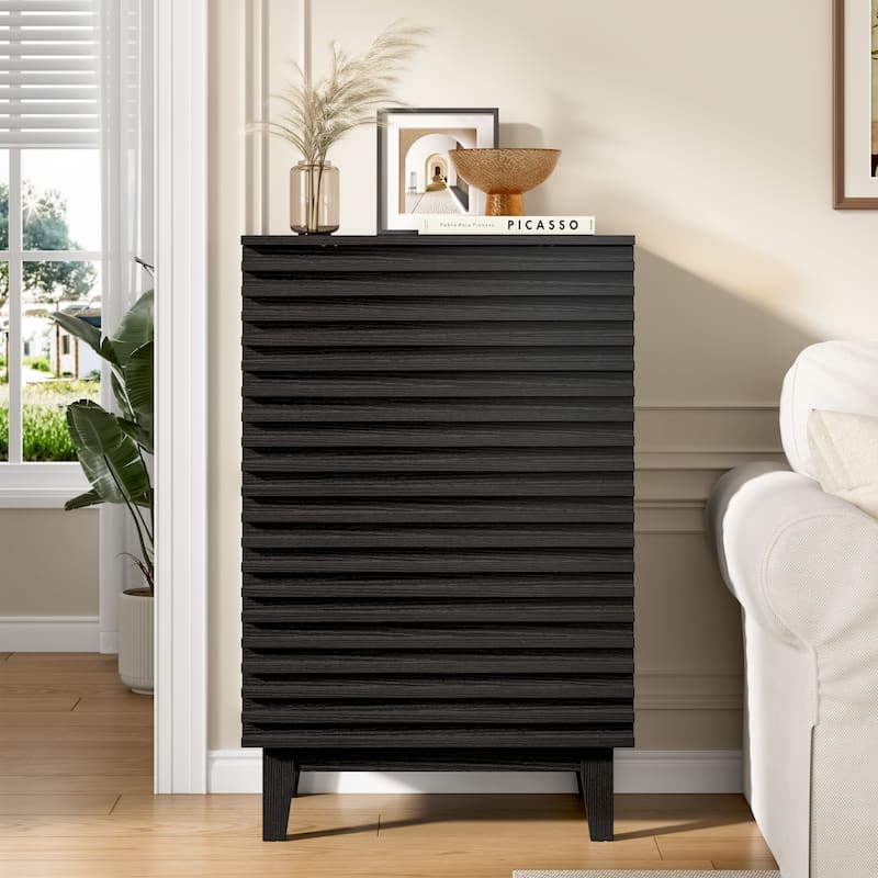 Fluted 4 Drawer Dresser 36" Tall Modern Chest of Drawers - Black