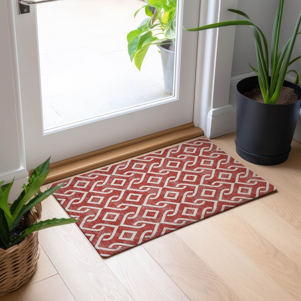 Machine Washable Indoor/ Outdoor Chantille Modern Trellis Rug