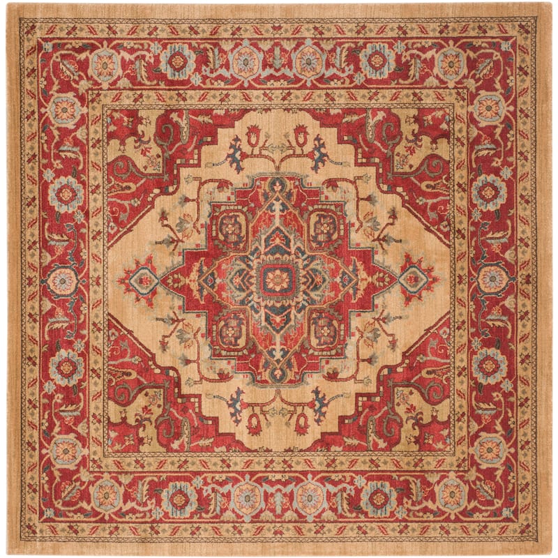 SAFAVIEH Mahal Beverley Traditional Grandeur Red/ Natural Rug - 9' Square - Red/Natural