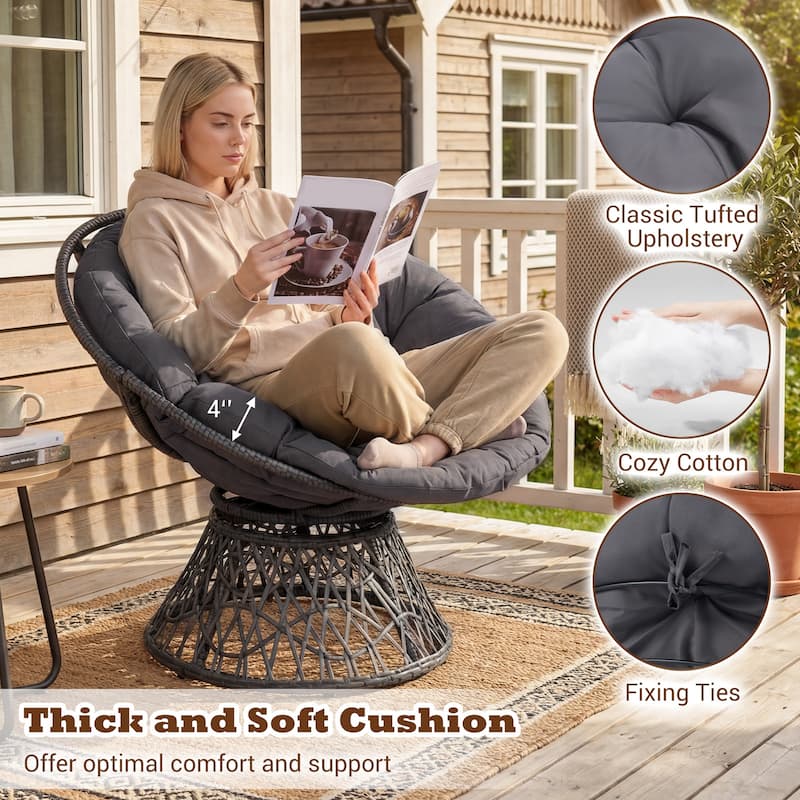 Gymax 360-DegreeSwivel Papasan Chair Round Wicker Lounge Chair w/Thick