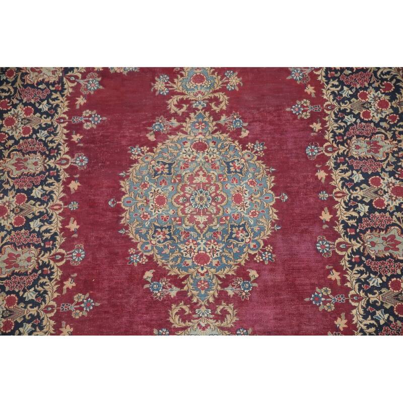 Hand Knotted Oriental 100% Wool Carpet Traditional Floral Pink Kerman Area Rug - 9' 8'' X 6' 8''