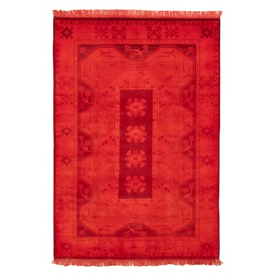 ECARPETGALLERY Hand-knotted Color Transition Light Red Wool Rug - 6'6 x 9'6
