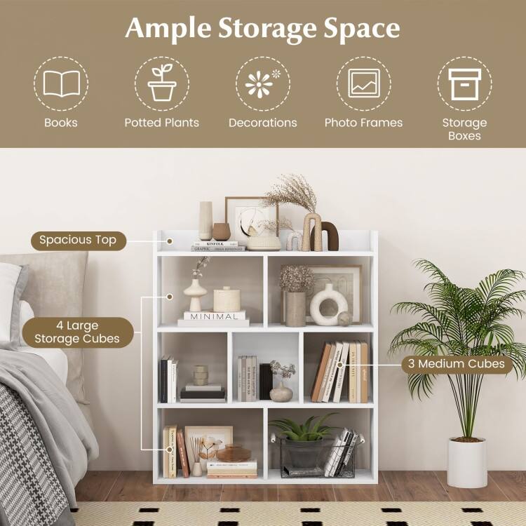 7 Cubes Open-Back Bookshelf with Anti-Toppling Devices - 31.5" x 8" x 35.5" (L x W x H)