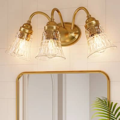 Brushed Nickel 3-Light Bathroom Vanity Light with Clear Glass Shades