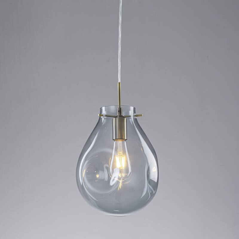 1-Light Unique Antique Bronze Teardrop Design Adjustable Pendant Light with Hand-Blown Blue Glass for Kitchen Island