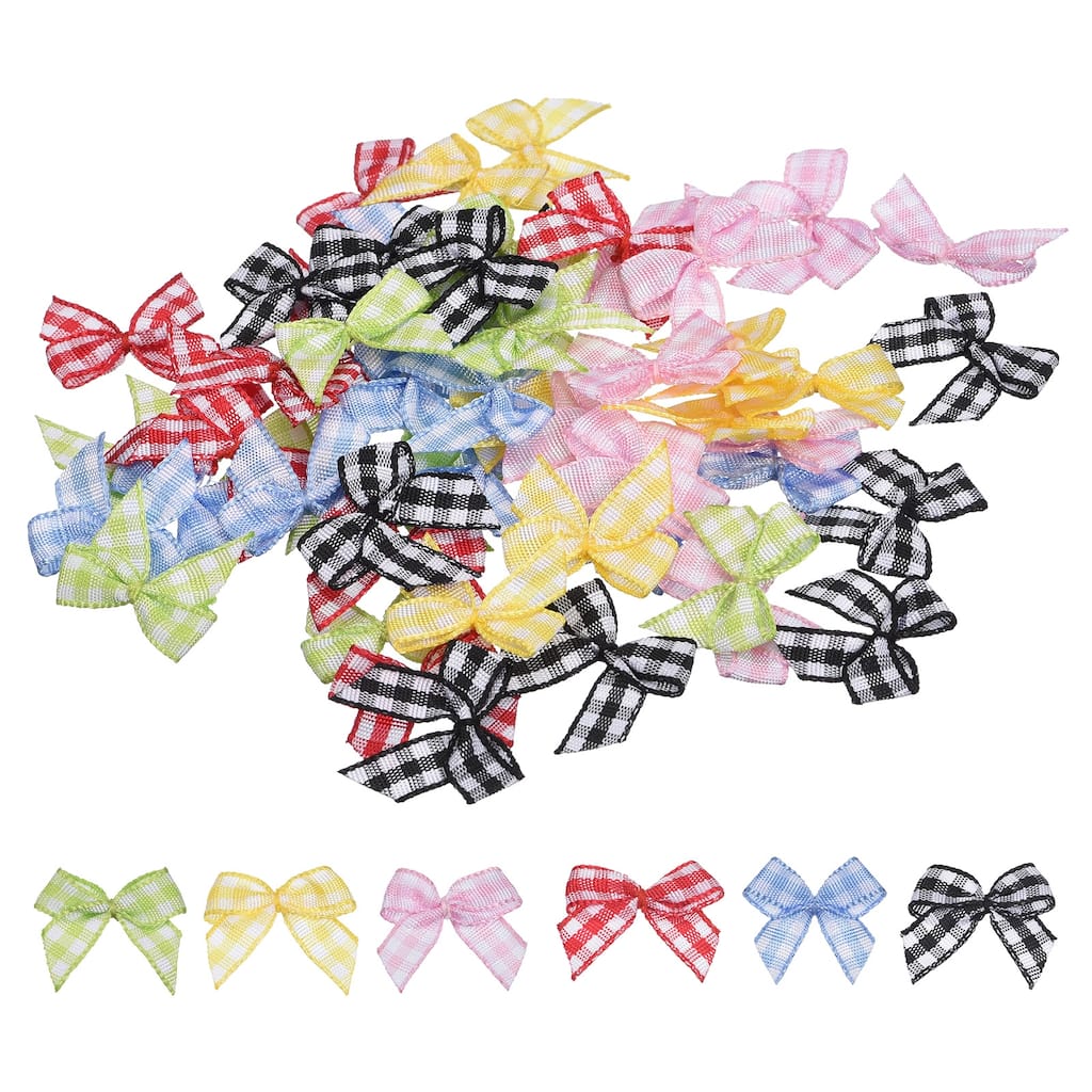 60Pcs Mini Gingham Ribbon Bow 1" Checkered Ribbon Bows Multicolor