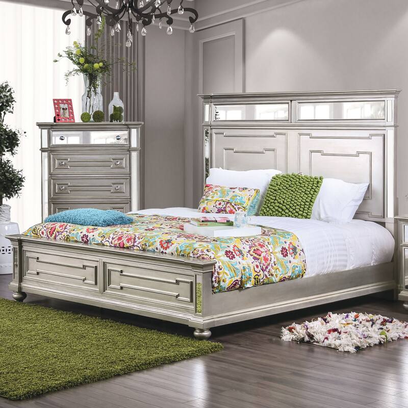 Furniture of America Eaen Modern Silver Solid Wood Panel Bed - California King