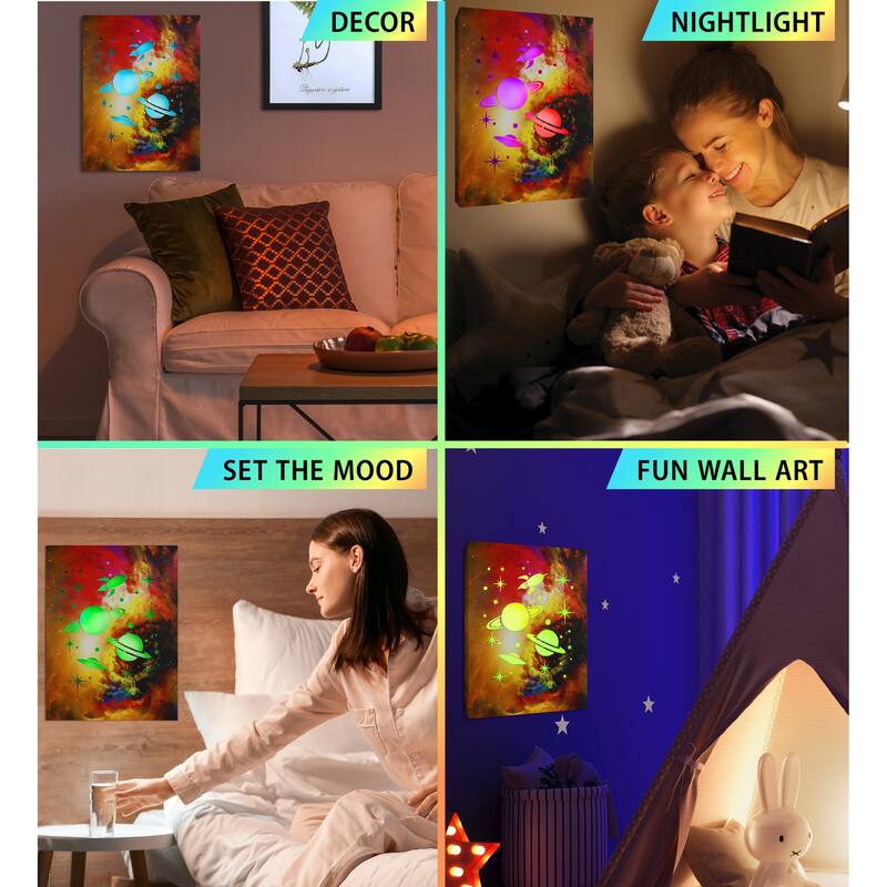 CoTa Global Space Light Up LED Wall Art - Changing Color LED Light Up - 15.75Lx11.9Wx1H inches