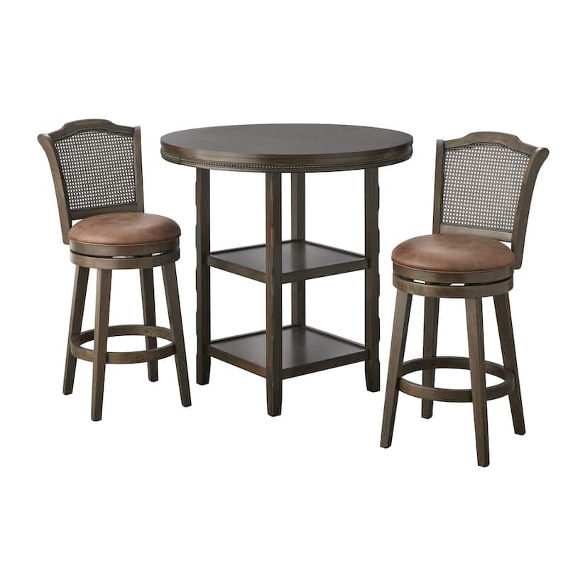 Lifestorey Thurston Pub Set with Solid Wood and Cane Swivel Stools