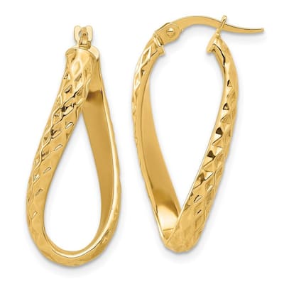 Curata 14k Yellow Gold Polished and Sparkle Cut Twist Hoop Earrings - 29.35x13.82mm