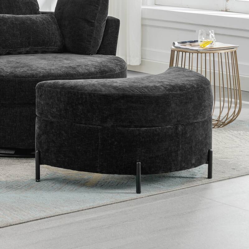 32.7" W Upholstered Half Crescent Moon Storage Ottoman