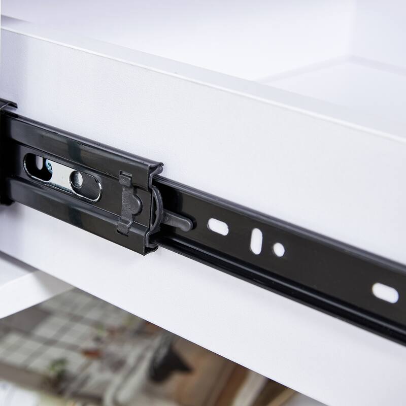 Bedside Table With Drawers, The Board Surface Is MDF Sticker, And Both Sides Are Tempered Glass, With Storage Functions