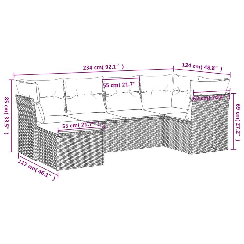 vidaXL 6 Piece Patio Sofa Set with Cushions Black Poly Rattan