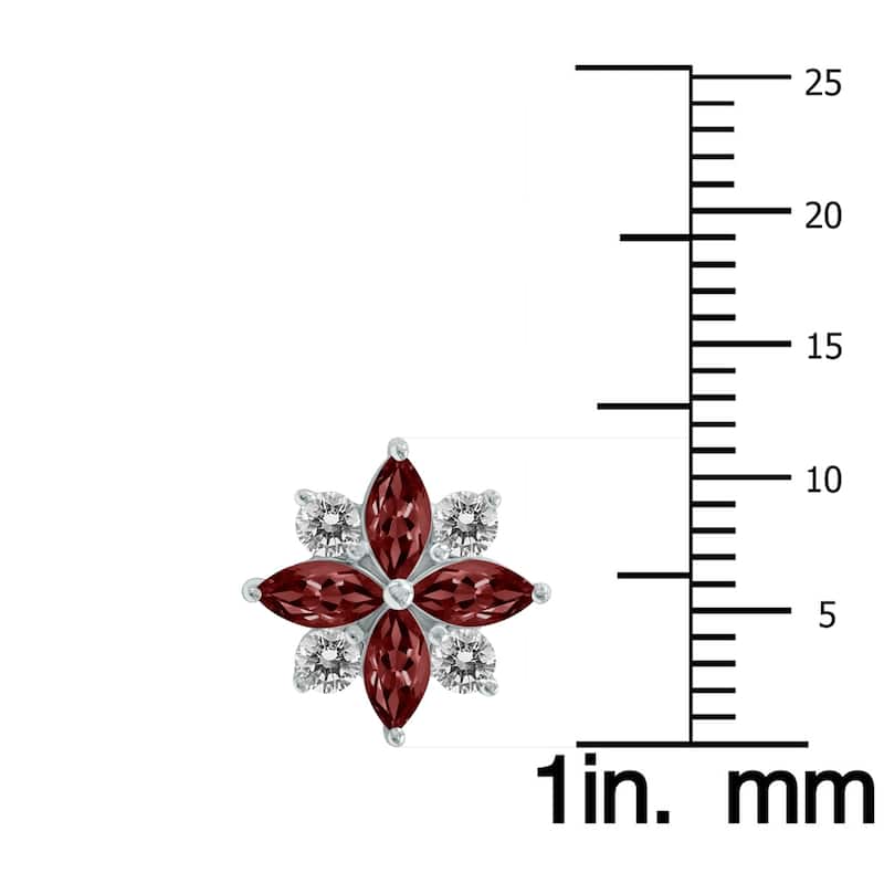 Marquee 1 Carat TW Garnet and Diamond Flower Earrings in 10K White Gold