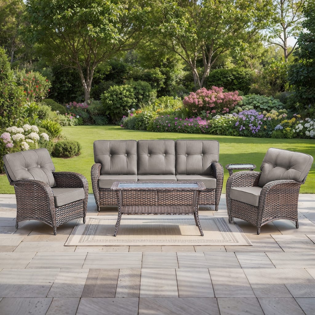 Pocassy 5 Piece Ooutdoor Sofa with Patio Chair Table