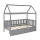preview thumbnail 7 of 7, Gray Twin Size Pine Wood House Bed with Drawers, Fence-shaped Guardrail