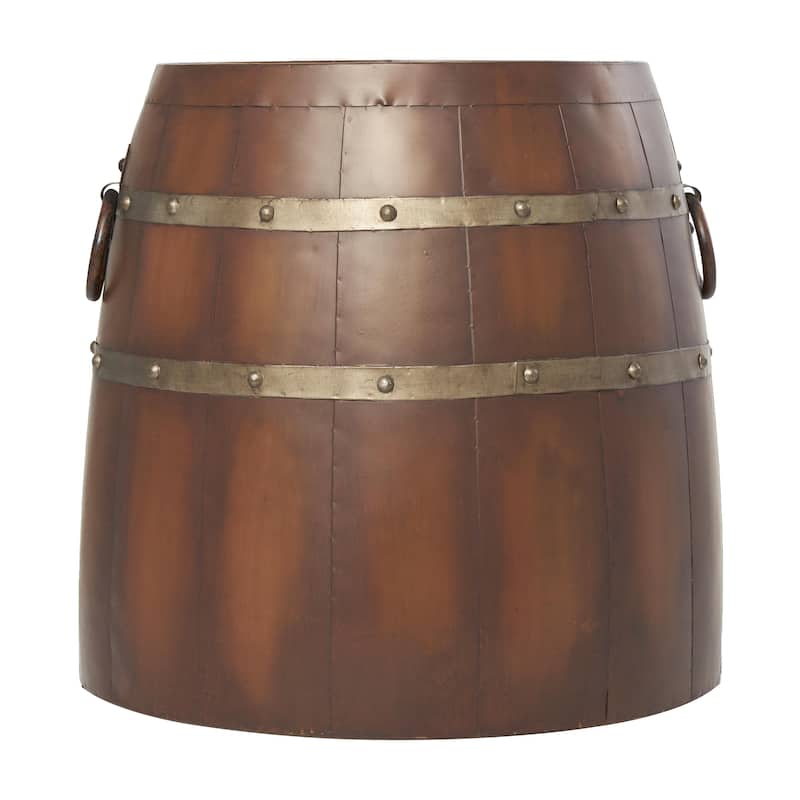 Metal Wine Barrel Accent Table - Brown - Roche River Decor - 20"Wx20"Lx19"H
