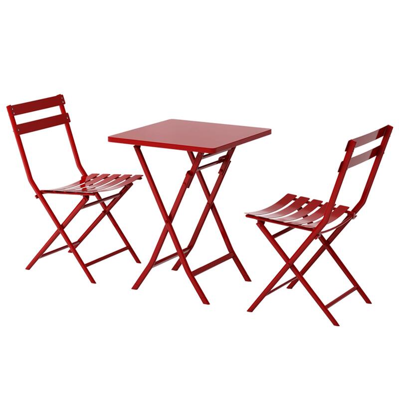 3 Piece Patio Minimalist Bistro Set Foldable Square Table & Chairs - 3-Piece - Red