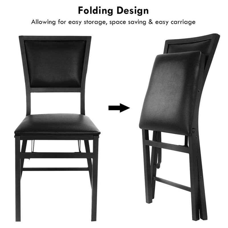 Gymax Set of 2 Steel Folding Chair PU Upholstered Counter Height Side
