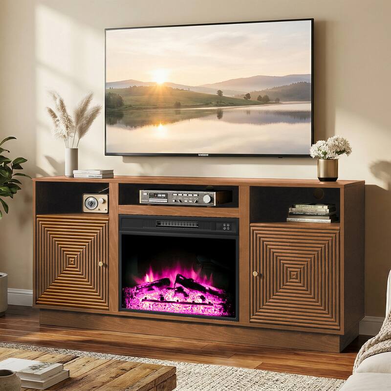 59'' Fireplace TV Stand for TVs Up to 65'' with Storage and Adjustable Shelves