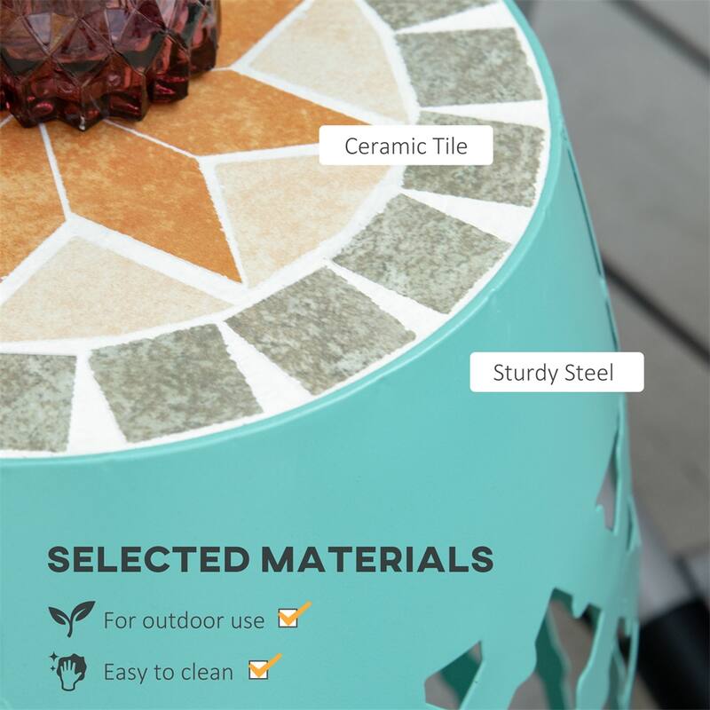 12" Patio Round Side Table, Outdoor Footstool, Accent Side Table