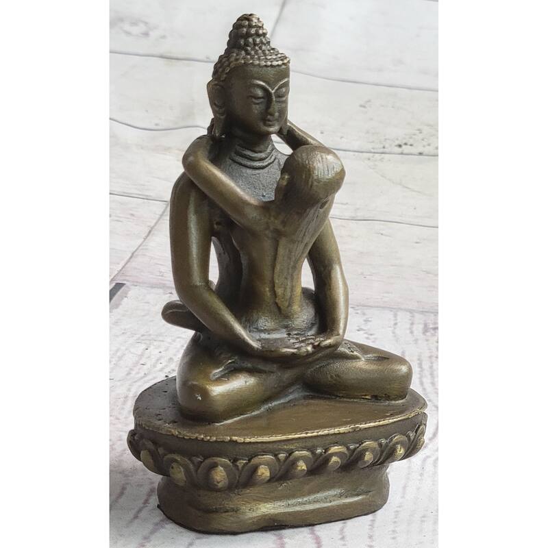 Tibet Art Tantra Buddhism Gilt Bronze Mandkesvara Yab-Yum On Lotus Buddha Statue