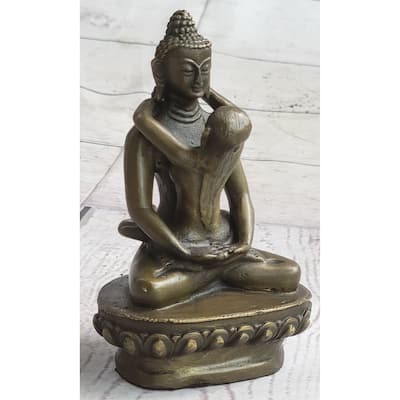 Tibet Art Tantra Buddhism Gilt Bronze Mandkesvara Yab-Yum On Lotus Buddha Statue