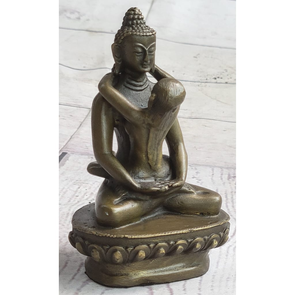 Tibet Art Tantra Buddhism Gilt Bronze Mandkesvara Yab-Yum On Lotus Buddha Statue