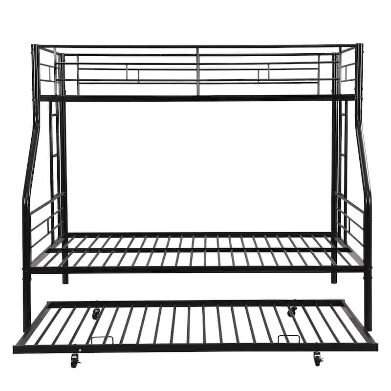 Metal Bunk Bed with Trundle, No Box Spring Needed, Easy Assembly, Under-bed Storage