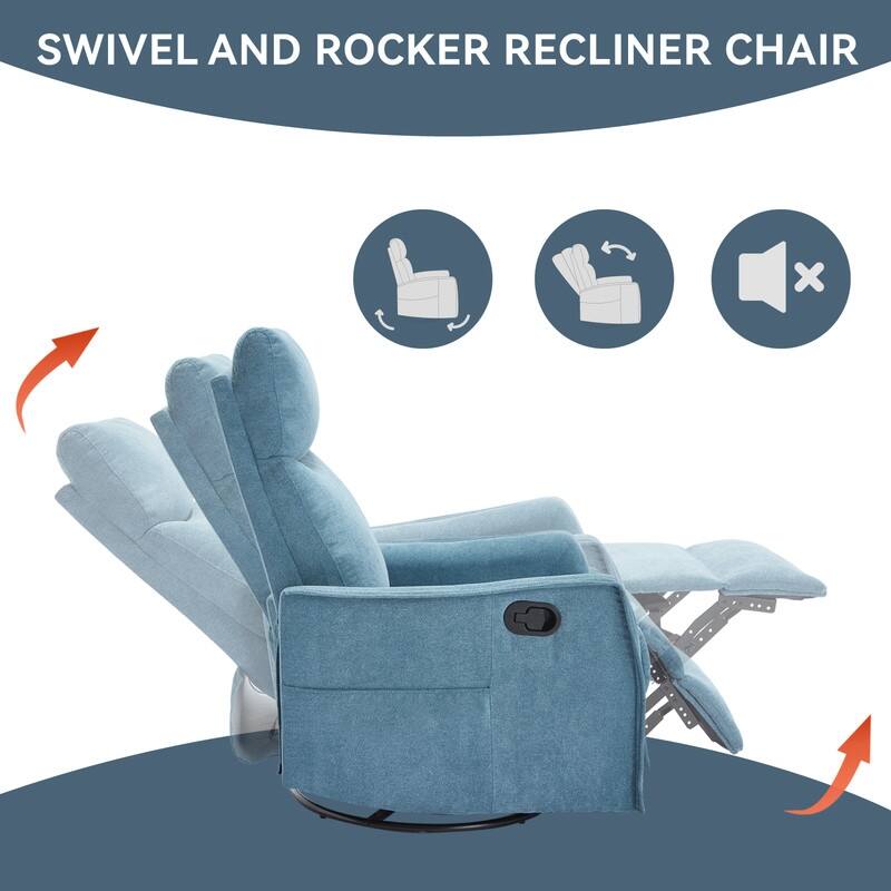 Heat Massage Manual Recliner Chair with Rocker and Swivel in Fabric for Living Room