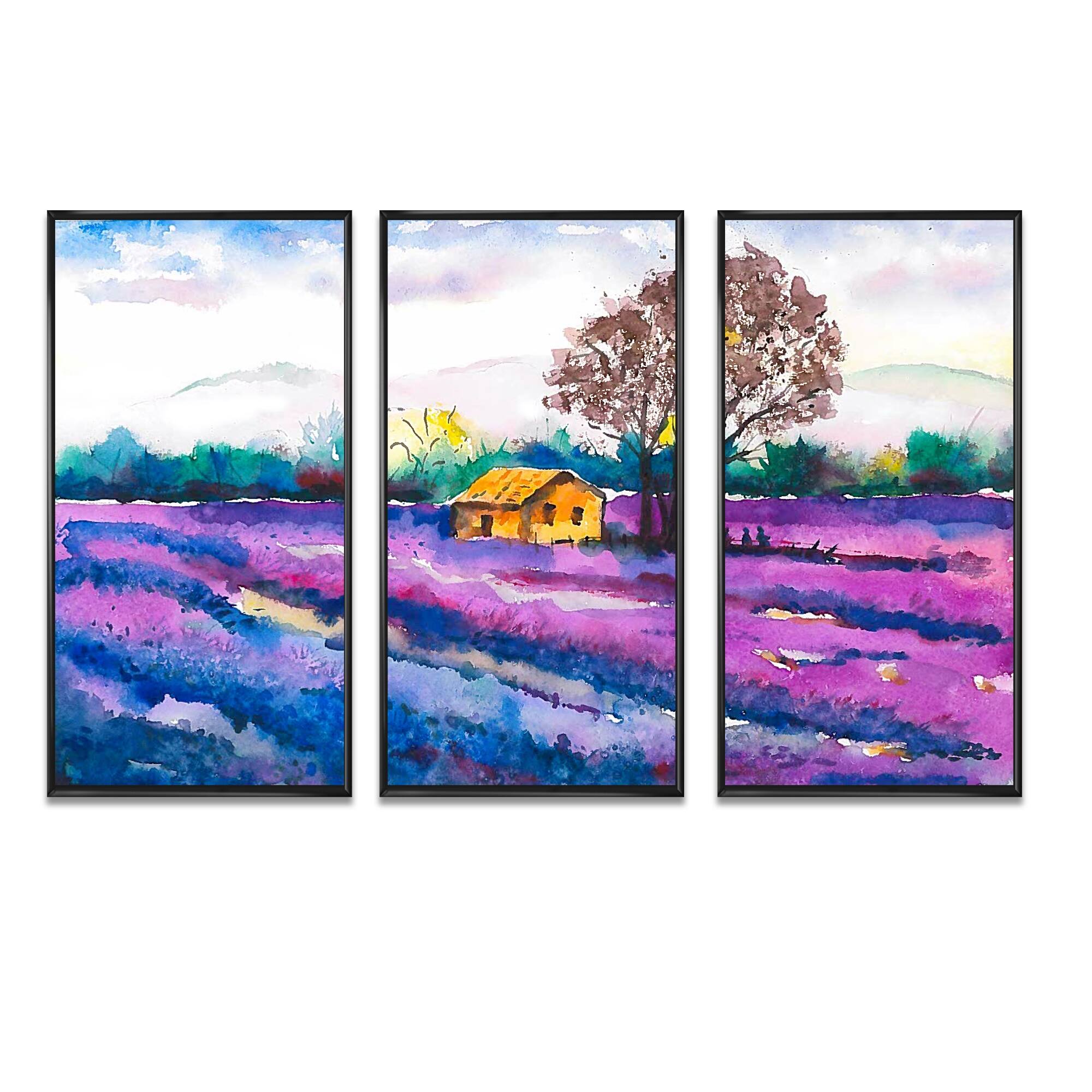 Designart "Lonely Farmer'S House On A Field Of Lavender" Country Framed