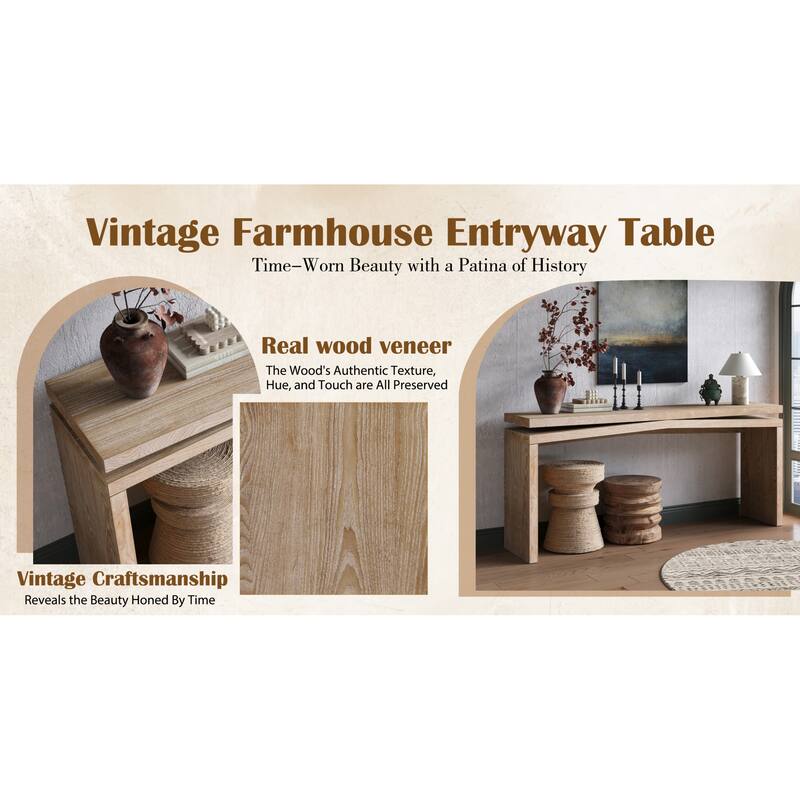 Roomfitters 65" Farmhouse Console Table, Long Solid Wood Veneer Entryway Sofa Table