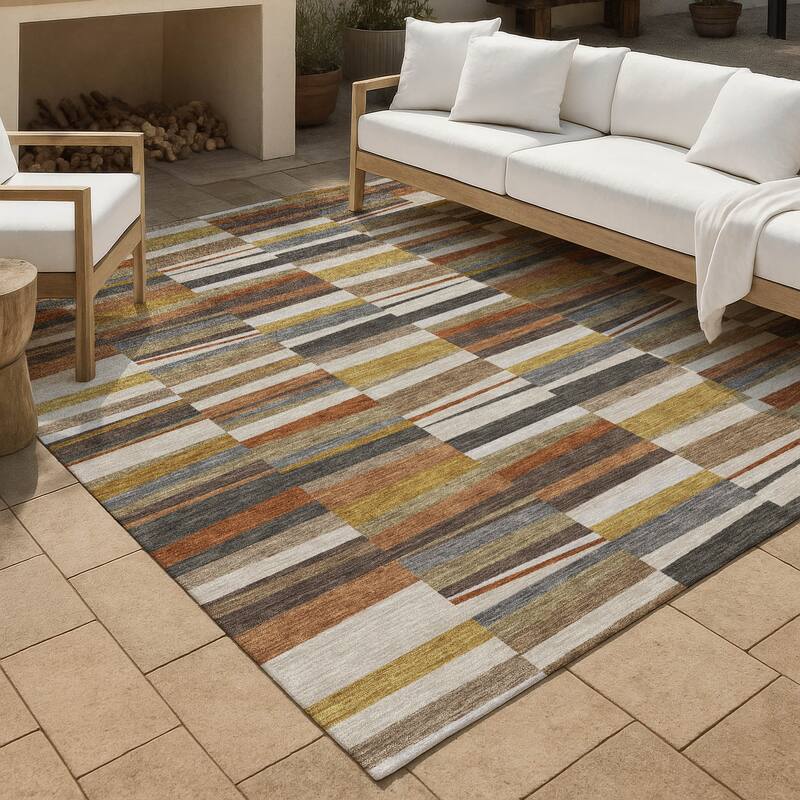 Machine Washable Indoor/ Outdoor Modern Antonito Chantille Rug - Coffee - 9' x 12'
