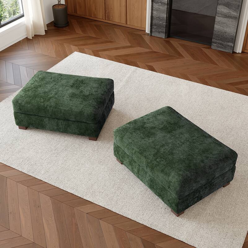 Oversized Chenille Modular Ottoman With Cushioned Top - Green - Set of 2