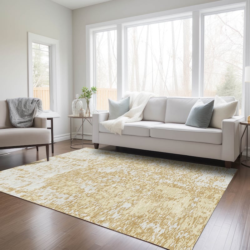 Machine Washable Indoor/ Outdoor Abstract Pixels Chantille Rug