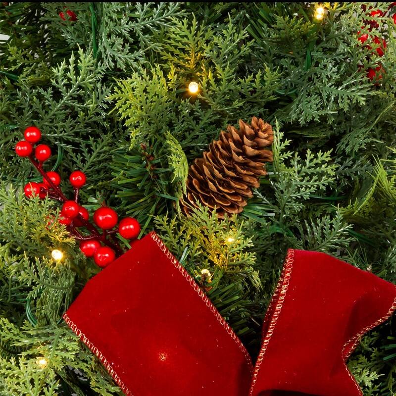 Kurt Adler 26-Inch Battery-Operated Pre-Lit Wall Tree With Red Bow - Green
