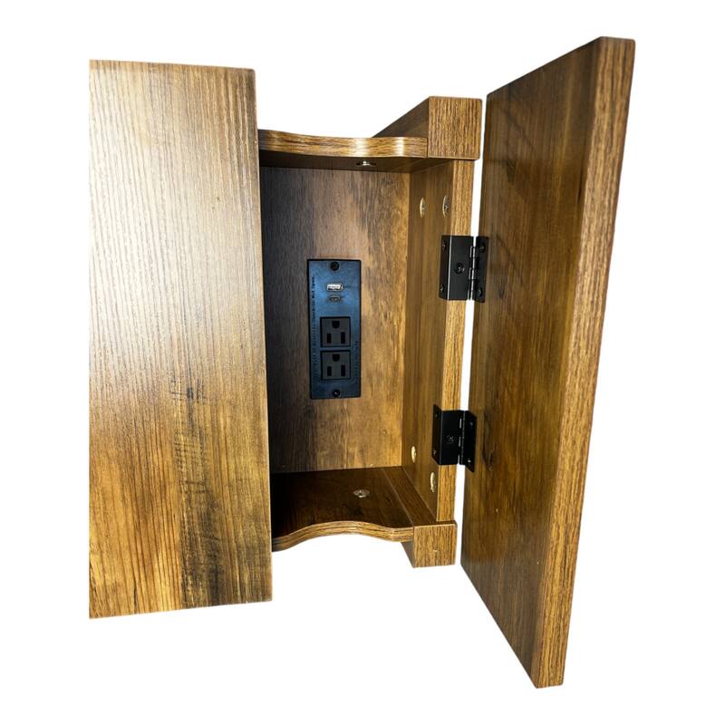 Farmhouse End Table Antique Brown Side Table with Charging Station, Storage Cabinet File Cabinet with Drawer