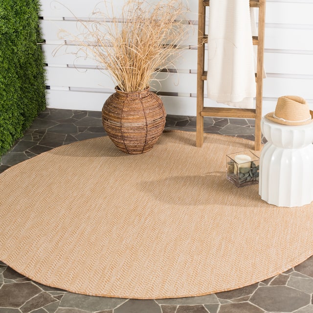 SAFAVIEH Courtyard Carolann Indoor/ Outdoor Waterproof Patio Backyard Rug - 6'7" x 6'7" Round - Natural/Cream